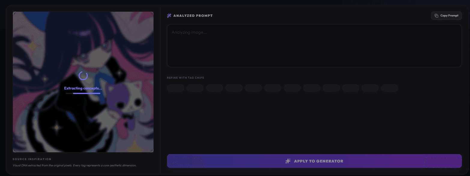 AI analysis screen showing technical tags and visual elements detected from anime image