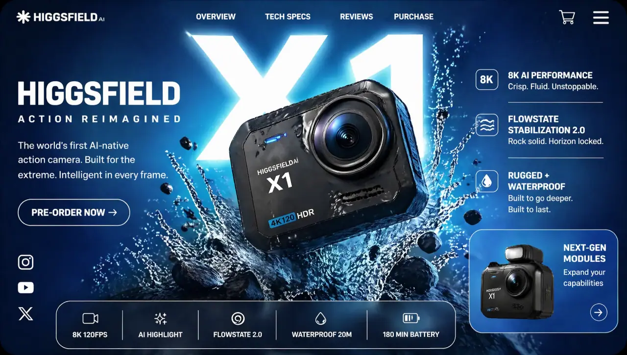 gpt2 action camera product showcase render