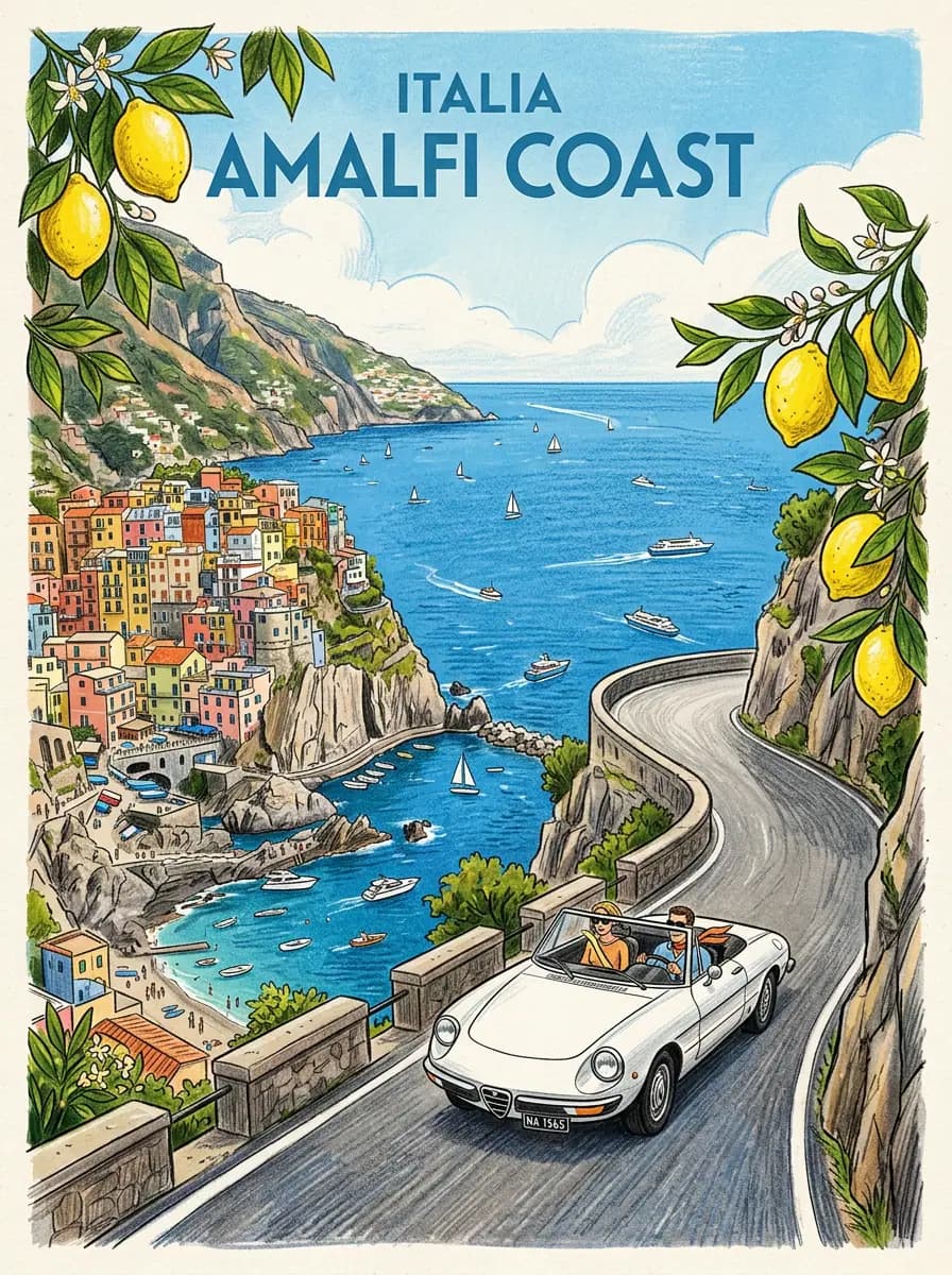 gpt2 amalfi coast vintage travel poster example image
