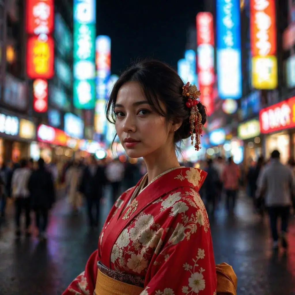 gpt2 japanese night kimono portrait sample