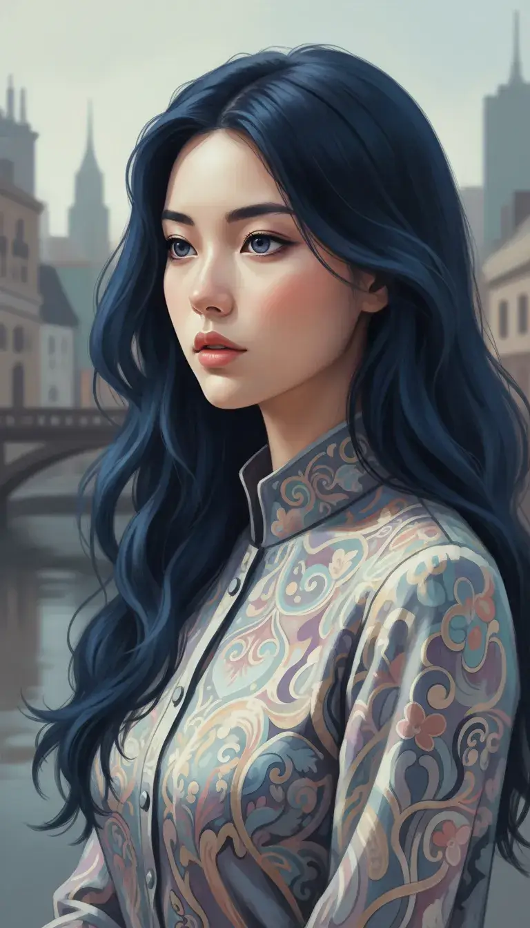 Anime Bild: Detailed anime portrait of a school girl with Tokyo city bokeh background, Ghibli style