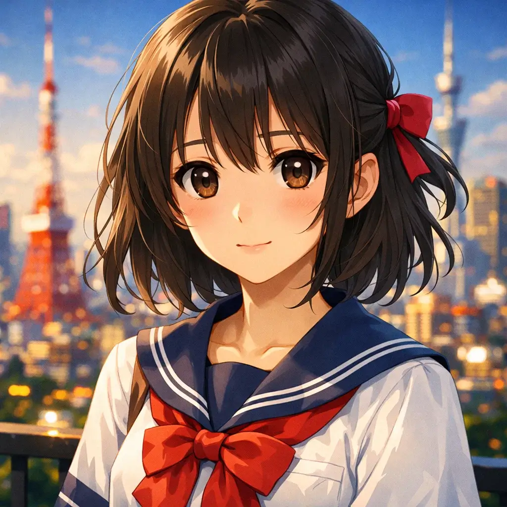 High-quality anime illustration of elegant girl in urban outfit