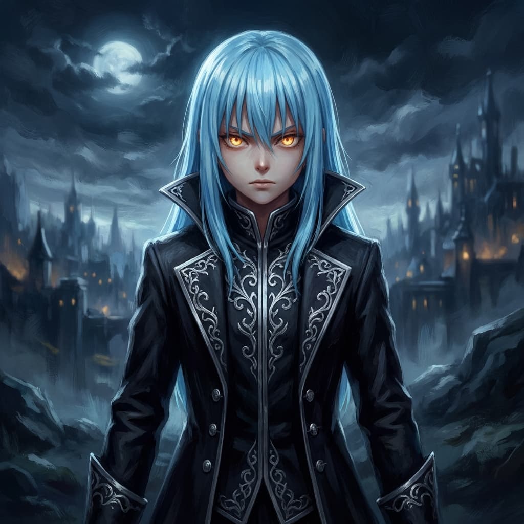 High-quality anime illustration of full shot of rimuru tempest