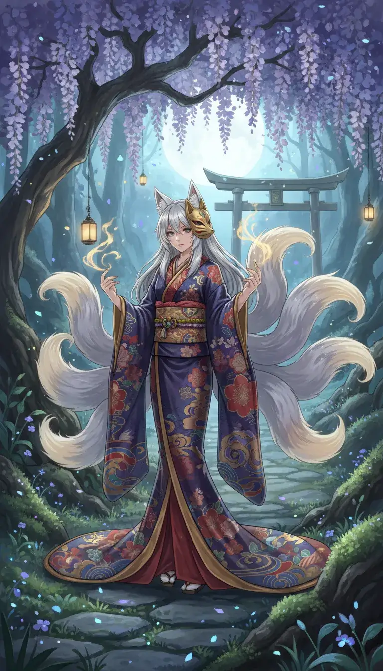 High-quality anime illustration of kitsune spirit