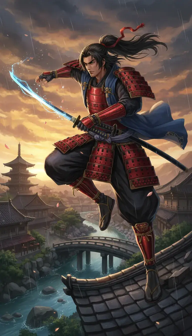 High-quality anime illustration of samurai warrior