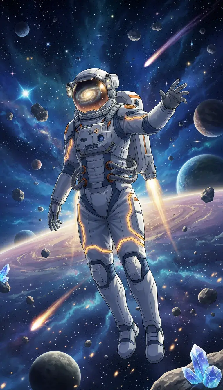 High-quality anime illustration of space explorer