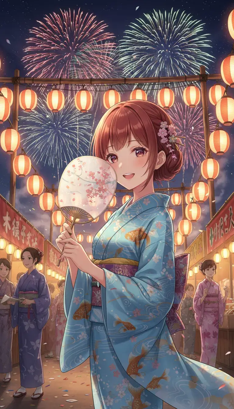 Matsuri Summer Kimono - High quality anime art illustration