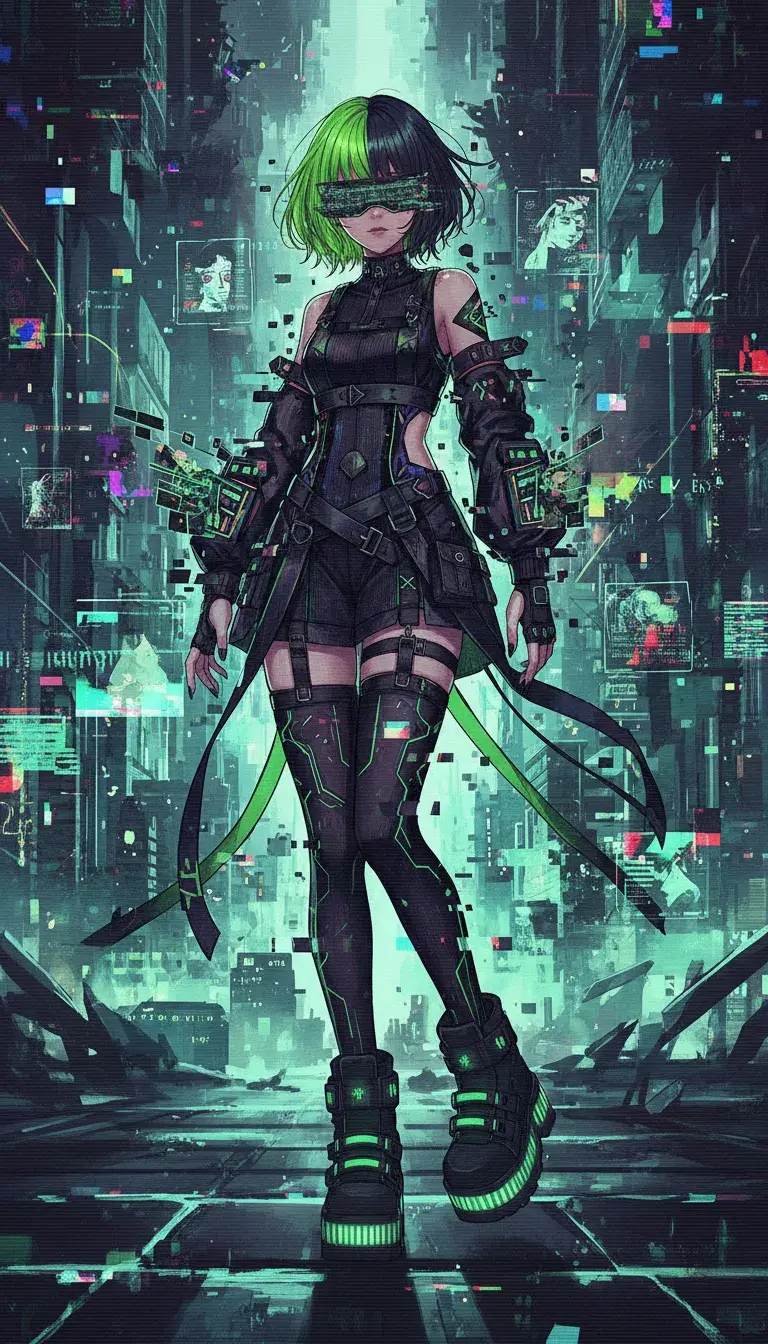 Glitch-core Cyber - High quality anime art illustration
